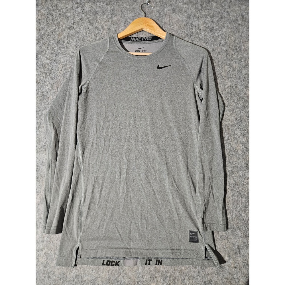 Nike Pro Compression Shirt Mens Large Gray Long Sleeve Dri-Fit